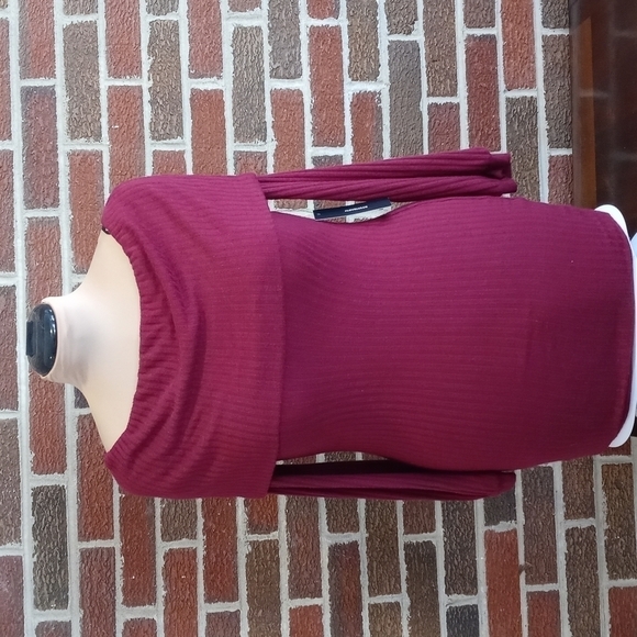 NWT Lulus off shoulder plum or brick red color medium long sleeve top - Picture 3 of 9